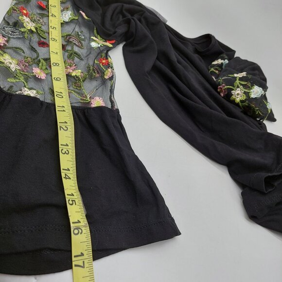 Milan Kiss Women's Shirt Size XL Black Top Embroidered Mesh Sleeve - Picture 6 of 9